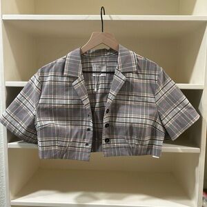 Bershka Multicolor Plaid Cropped Blazer